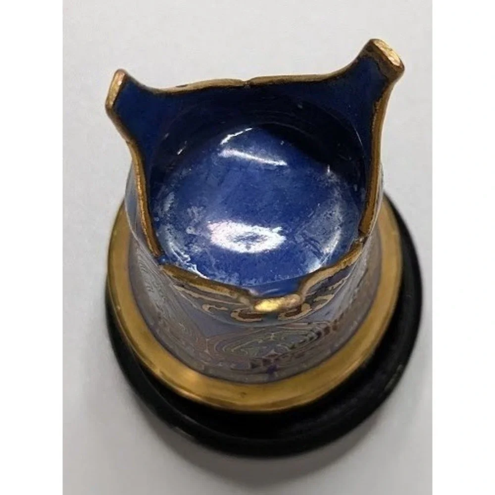 Blue & Multicolor Cloisonné Enamel Mini Vessel with Handles – Bud Vase on Stand